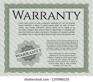 Green Retro Warranty template. With complex linear background. Detailed. Superior design. 