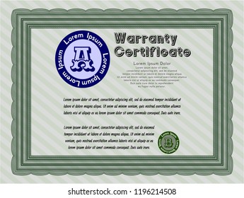 Green Retro Warranty template. Complex background. Vector illustration. Money design. 