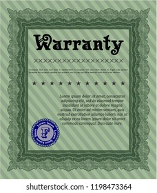Green Retro Warranty template. With complex background. Vector illustration. Money design. 