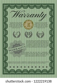 Green Retro Warranty template. Complex background. Vector illustration. Superior design. 