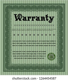 Green Retro Warranty template. Complex background. Money style design. Detailed. 