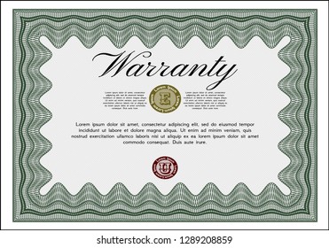Green Retro Warranty template. With complex background. Retro design. Detailed. 
