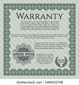 Green Retro Warranty template. With complex background. Vector illustration. Superior design. 