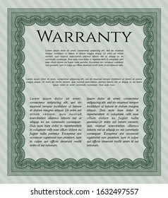 Green Retro Warranty template. With complex linear background. Modern design. Vector illustration. 