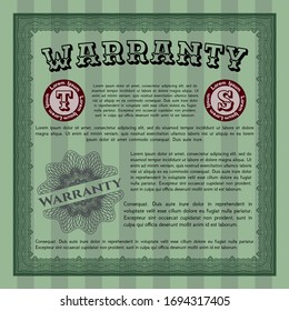 Green Retro Warranty template. With complex linear background. Vector illustration. Sophisticated design. 