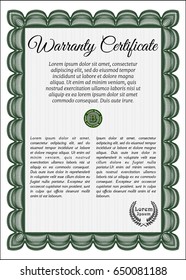 Green Retro Warranty template. With complex linear background. Customizable, Easy to edit and change colors. Good design. 