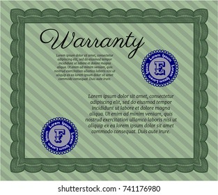 Green Retro Warranty template. With complex background. Lovely design. Customizable, Easy to edit and change colors. 