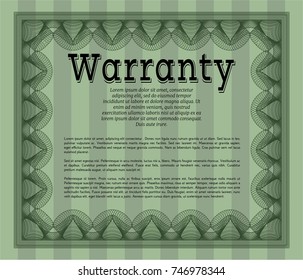 Green Retro Warranty template. Complex background. Nice design. Vector illustration. 