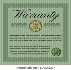 Green Retro Warranty template. Cordial design. With complex background. Vector illustration. 