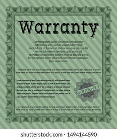 Green Retro Warranty template. Customizable, Easy to edit and change colors. Complex background. Money Pattern design. 