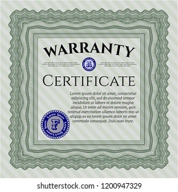 Green Retro Warranty template. Detailed. With complex linear background. Cordial design. 