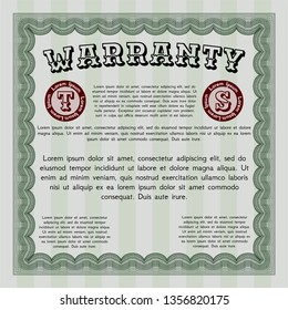 Green Retro Warranty template. Detailed. With complex background. Perfect design. 