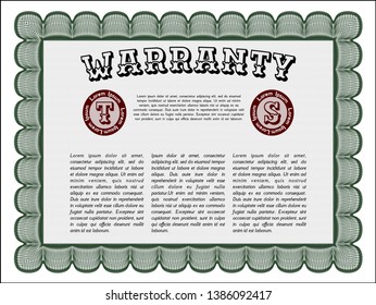 Green Retro Warranty template. Detailed. With linear background. Good design. 