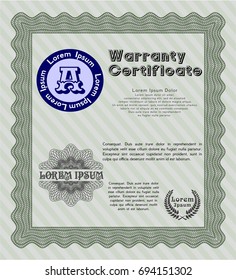 Green Retro Warranty template. Detailed. With background. Money design. 