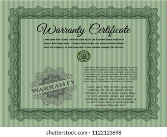Green Retro Warranty template. Easy to print. Lovely design. Vector illustration. 