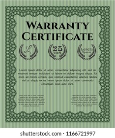 Green Retro Warranty template. Elegant design. Customizable, Easy to edit and change colors. With guilloche pattern and background. 