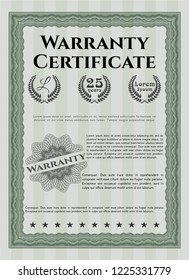 Green Retro Warranty template. Elegant design. With guilloche pattern and background. Customizable, Easy to edit and change colors. 