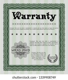 Green Retro Warranty template. Elegant design. With quality background. Customizable, Easy to edit and change colors. 