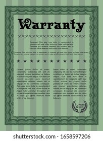 Green Retro Warranty template. With great quality guilloche pattern. Superior design. Detailed. 