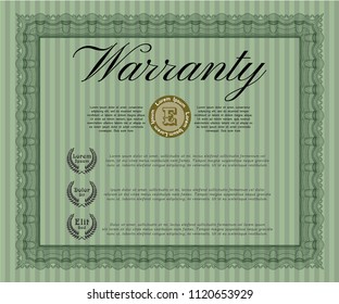 Green Retro Warranty template. With guilloche pattern and background. Money design. Vector illustration. 