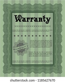 Green Retro Warranty template. With guilloche pattern. Vector illustration. Nice design. 