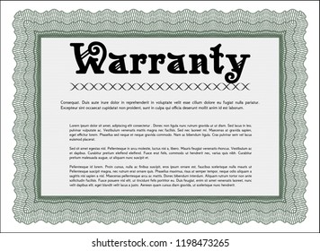 Green Retro Warranty template. With guilloche pattern and background. Artistry design. Customizable, Easy to edit and change colors. 