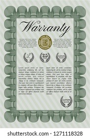 Green Retro Warranty template. With guilloche pattern and background. Excellent design. Detailed. 