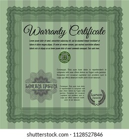 Green Retro Warranty template. With linear background. Sophisticated design. Detailed. 
