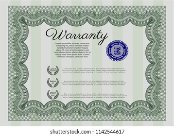 Green Retro Warranty template. Lovely design. Vector illustration. With quality background. 