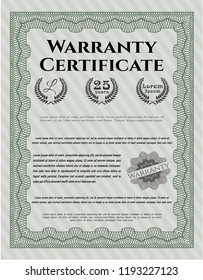 Green Retro Warranty template. Lovely design. Customizable, Easy to edit and change colors. With guilloche pattern. 