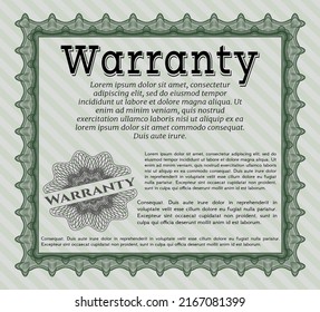 Green Retro Warranty template. Lovely design.  With guilloche pattern and background.  Vector illustration. 