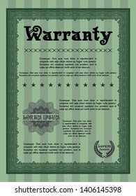 Green Retro Warranty template. Modern design. With guilloche pattern. Customizable, Easy to edit and change colors. 