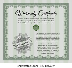 Green Retro Warranty template. Money Pattern design. Easy to print. Detailed. 