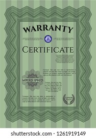 Green Retro Warranty template. Money style design. Vector illustration. With linear background. 
