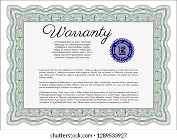 Green Retro Warranty template. Money Pattern. Complex background. Detailed. 