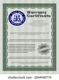 Green Retro Warranty template. Money Pattern design.  Easy to print.  Vector illustration. 