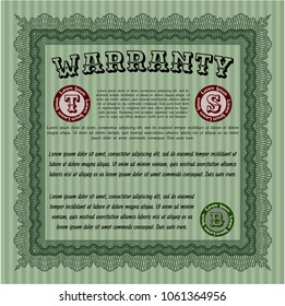 Green Retro Warranty template. Printer friendly. Detailed. Excellent design. 