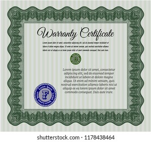 Green Retro Warranty template. Printer friendly. Beauty design. Detailed. 