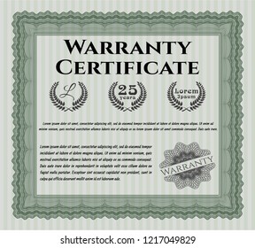 Green Retro Warranty template. Printer friendly. Beauty design. Vector illustration. 