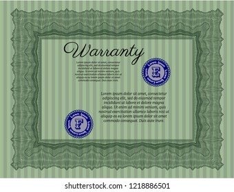 Green Retro Warranty template. Printer friendly. Vector illustration. Excellent design. 
