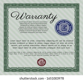 Green Retro Warranty Template. Druckerfreundlich. Elegantes Design. Vektorillustration. 