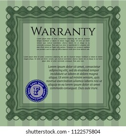 Green Retro Warranty template. Sophisticated design. Customizable, Easy to edit and change colors. Complex background. 
