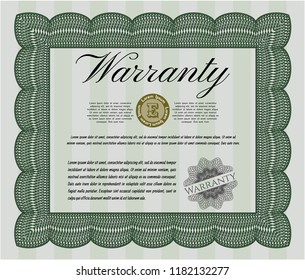 Green Retro Warranty template. Sophisticated design. Customizable, Easy to edit and change colors. With great quality guilloche pattern. 