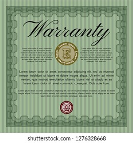 Green Retro Warranty template. Sophisticated design. Customizable, Easy to edit and change colors. With complex background. 