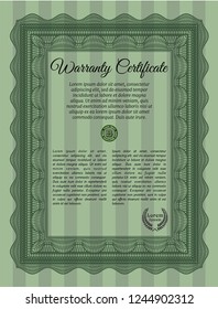Green Retro Warranty template. Superior design. Complex background. Vector illustration. 