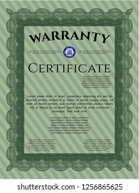 Green Retro Warranty template. Superior design. With complex background. Detailed. 