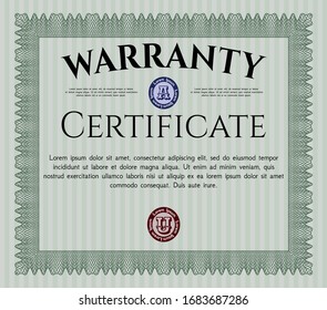 Green Retro Warranty template. Superior design. Vector illustration. With guilloche pattern. 