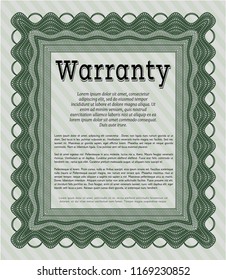 Green Retro Warranty template. Vector illustration. Complex background. Modern design. 