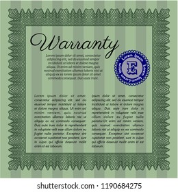 Green Retro Warranty template. Vector illustration. Easy to print. Money Pattern design. 