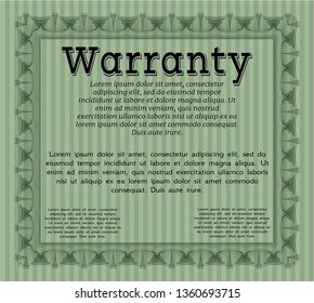 Green Retro Warranty template. Vector illustration. With great quality guilloche pattern. Perfect design. 